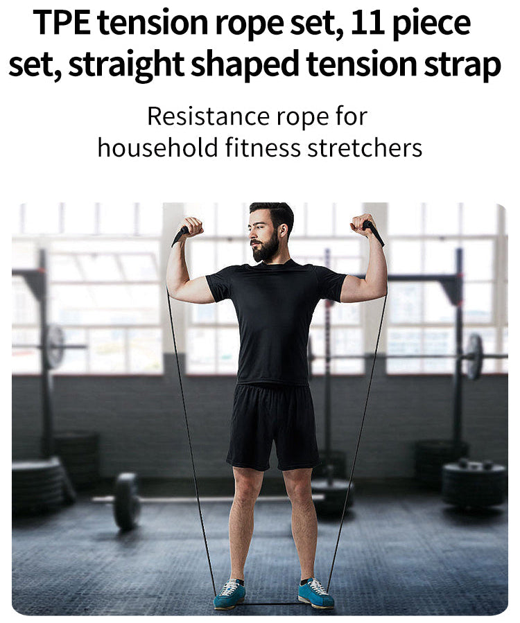 11 Piece TPE Full Body Resistance Band Set with Heavy Duty Handles, Ankle Straps, Door Anchor & Carry Bag