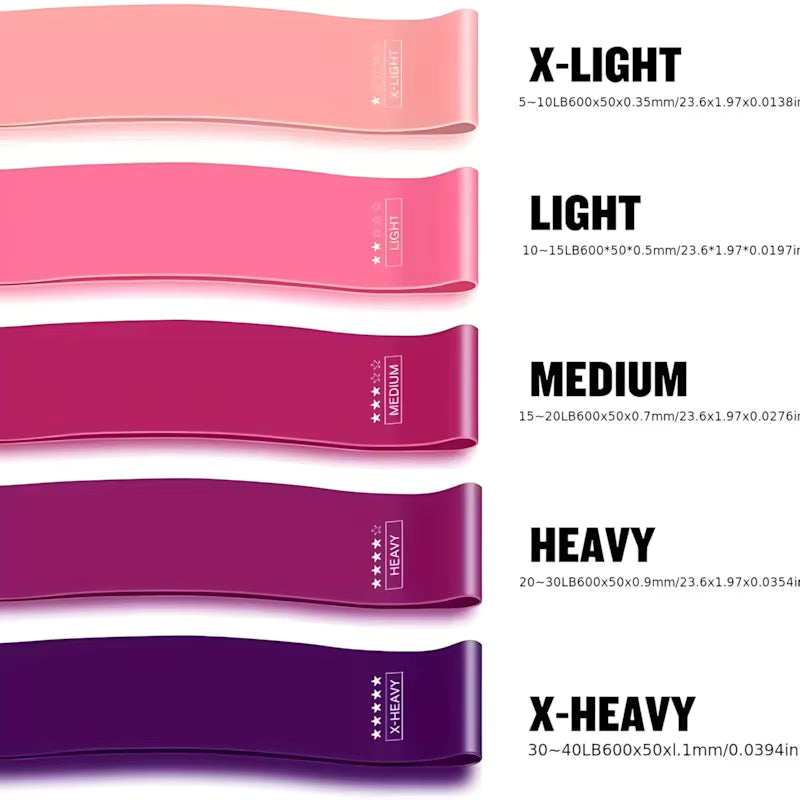 5 Piece Pink TPE Resistance Band Set - Non-Slip Elastic Loop for Glutes, Hips & Legs