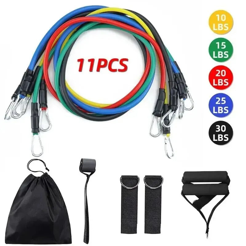 11 Piece TPE Full Body Resistance Band Set with Heavy Duty Handles, Ankle Straps, Door Anchor & Carry Bag