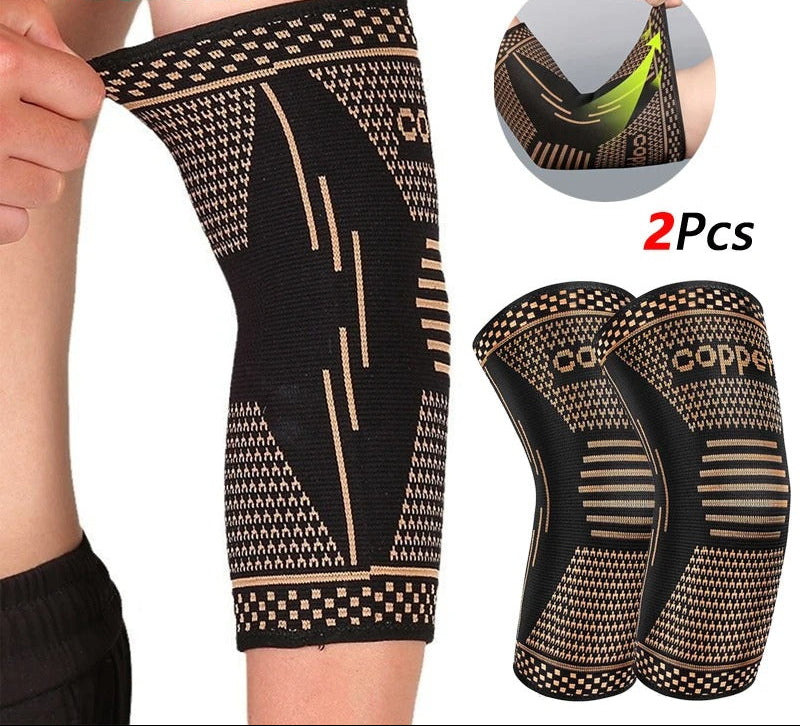 2 Pack Copper Elbow Compression Sleeves - Elbow Support for Gym & Recovery