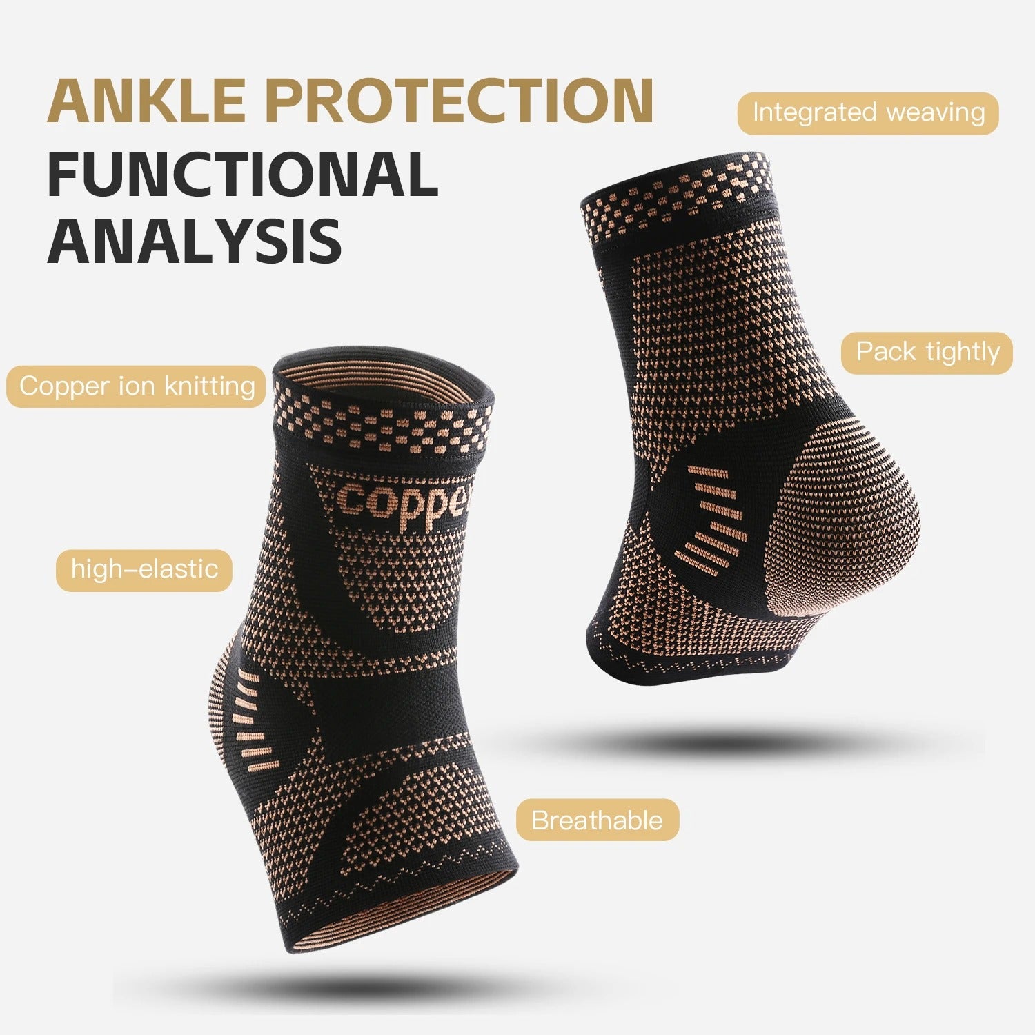 Copper Compression Ankle Support Sleeve for Foot Pain, Sports Recovery, Injury & Stability