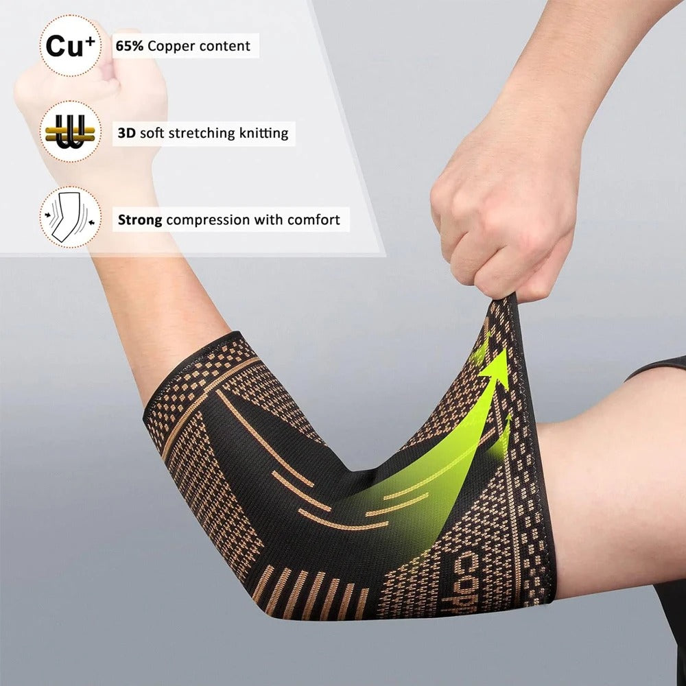 2 Pack Copper Elbow Compression Sleeves - Elbow Support for Gym & Recovery