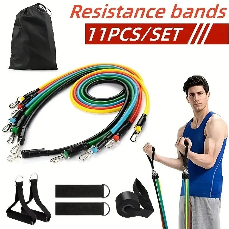 11 Piece TPE Full Body Resistance Band Set with Heavy Duty Handles, Ankle Straps, Door Anchor & Carry Bag