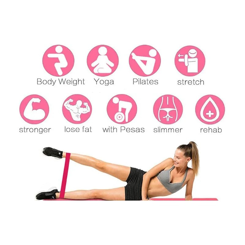 5 Piece Pink TPE Resistance Band Set - Non-Slip Elastic Loop for Glutes, Hips & Legs