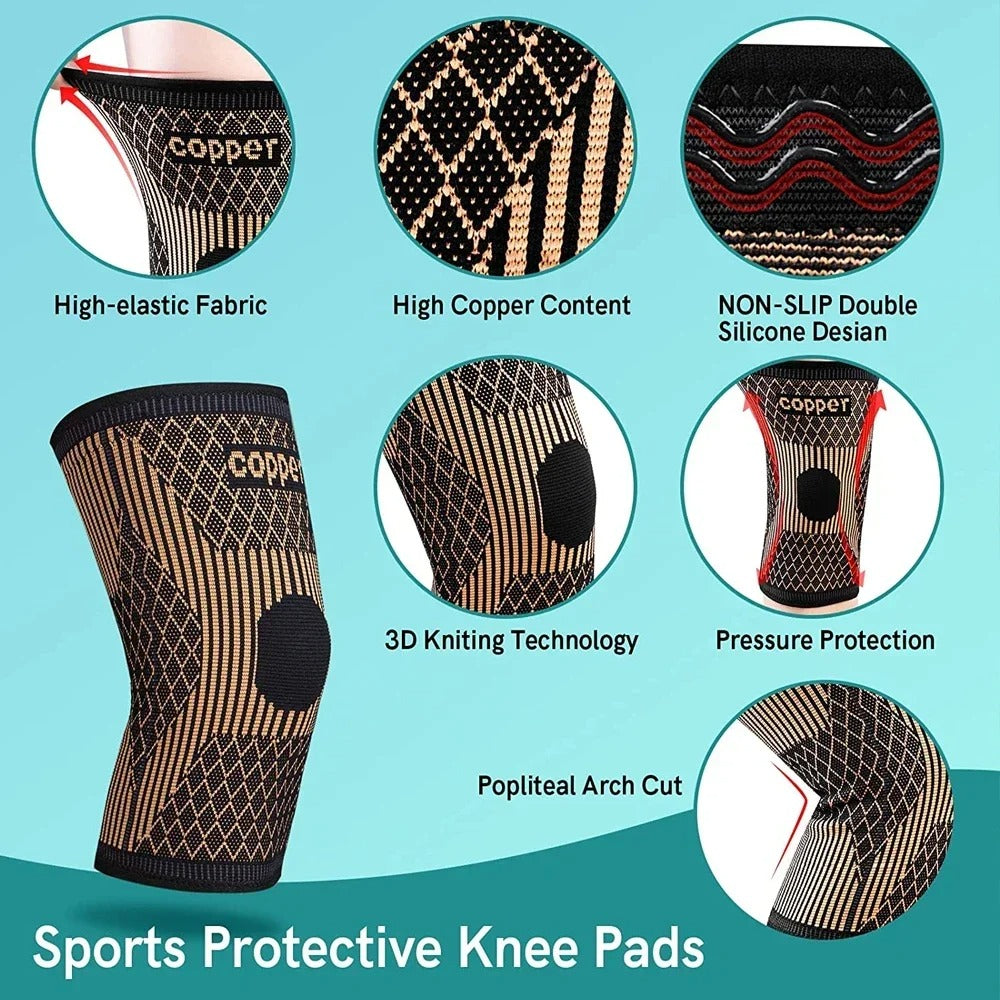 Copper Compression Knee Support Sleeve for Pain Relief, Sports, Daily Support & Recovery