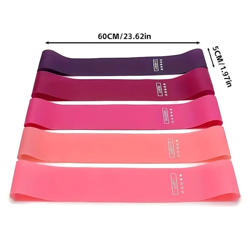 5 Piece Pink TPE Resistance Band Set - Non-Slip Elastic Loop for Glutes, Hips & Legs