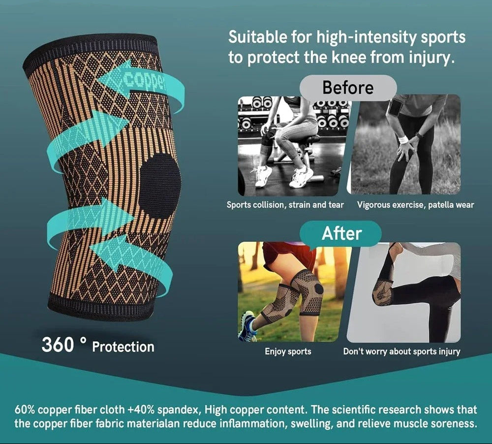 Copper Compression Knee Support Sleeve for Pain Relief, Sports, Daily Support & Recovery