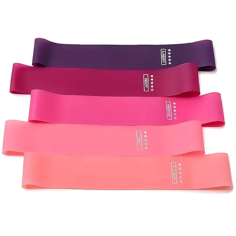 5 Piece Pink TPE Resistance Band Set - Non-Slip Elastic Loop for Glutes, Hips & Legs
